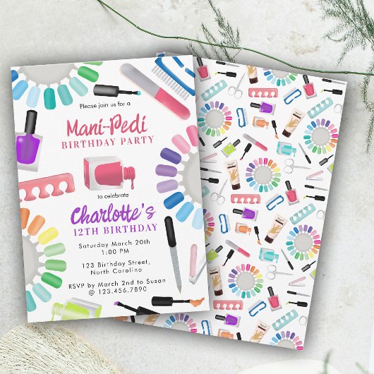 Invitation Manucure Pédicure Fille Fête d'anniversaire Ongles