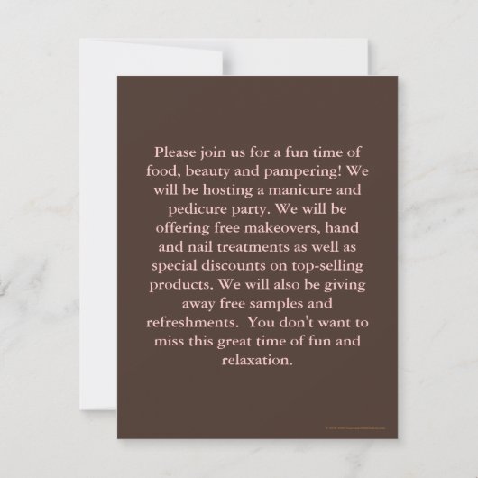 Invitation Manucure rose et Brown Manucure pédicure Invitatio (Dos)