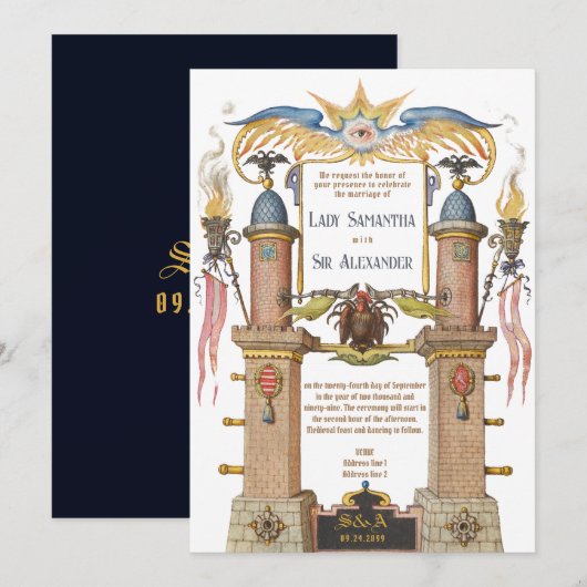 Invitation Manuscrit de la Renaissance ésotérique Mariage méd (Devant / Derrière)