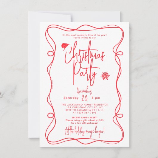 Invitation manuscrite à une soirée de Noël (Devant)