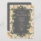Invitation manuscrite avec cadre de roses (Devant / Derrière)