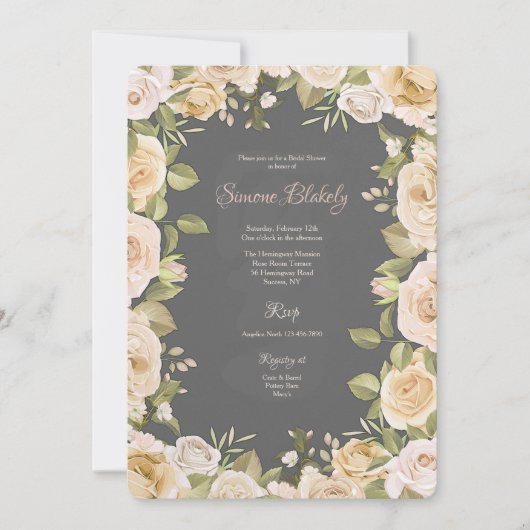 Invitation manuscrite avec cadre de roses (Devant)