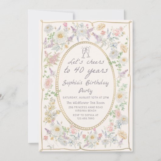 Invitation manuscrite florale pour les 40 ans (Devant)