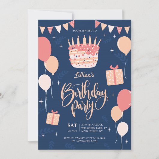 Invitation manuscrite pour une fête d'anniversaire (Devant)