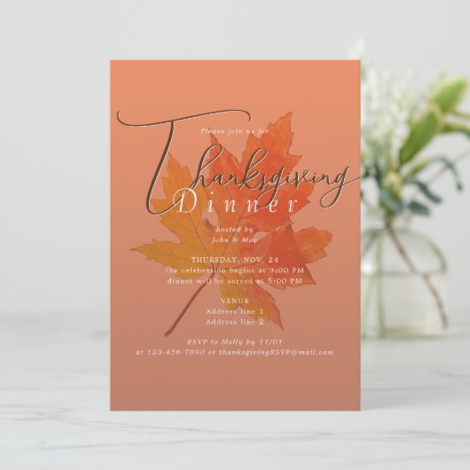 Invitation Maple Leaf Burange Orange Thanksgiving Dîner (Debout devant)