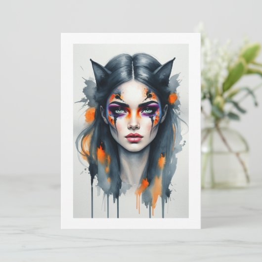 Invitation maquillage chat halloween (Debout devant)