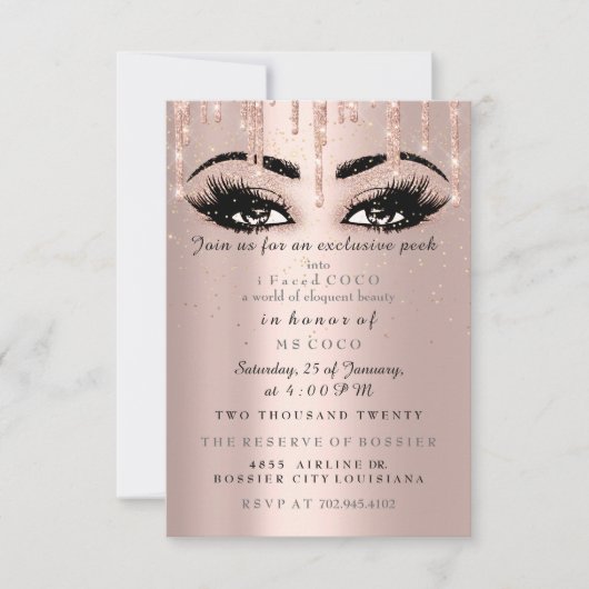 Invitation Maquillage Confetti Rose Dégoulinant MS Coco Événe (Devant)