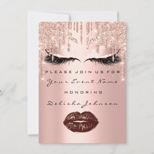 Invitation Maquillage de Quinceanera, 16e Rose d'or doux (Devant)