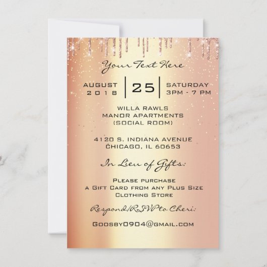 Invitation Maquillage de Quinceanera, 16ème Rose, douceur en (Dos)