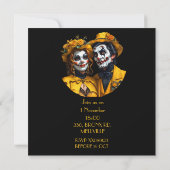 Invitation Maquillage d'Halloween jaune couple caricature (Dos)