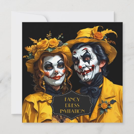 Invitation Maquillage d'Halloween jaune couple caricature (Devant)