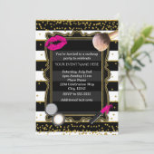 Invitation Maquillage Gold Confetti & Stripes Glamor (Debout devant)