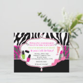 Invitation Maquillage Makeover Zebra Anniversaire Fête Invita (Debout devant)