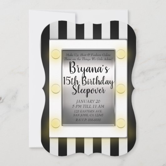 Invitation Maquillage Miroir Beauté Makeover Ado fête d'anniv (Devant)