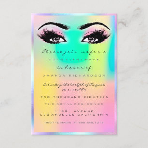 Invitation Maquillage Rose Holographique Mariée Douce 16e