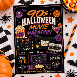 Invitation Marathon de films rétro Halloween 90 VHS Soirée ci