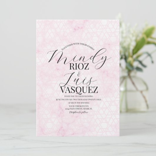 Invitation Marble Abstract Pink Wedding Script Black (Debout devant)