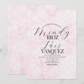 Invitation Marble Abstract Pink Wedding Script Black  (Devant / Derrière)