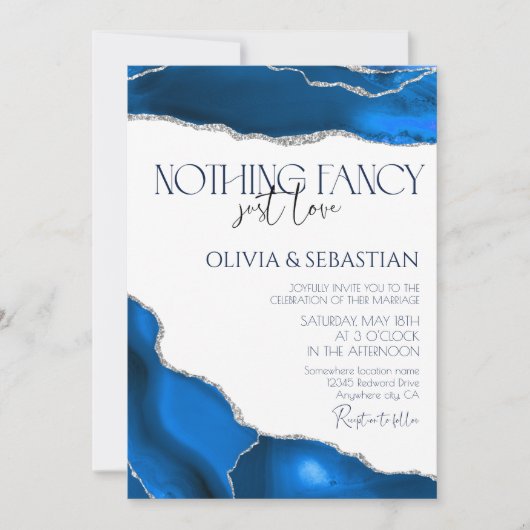 Invitation Marble Agate Royal bleu mariage (Devant)