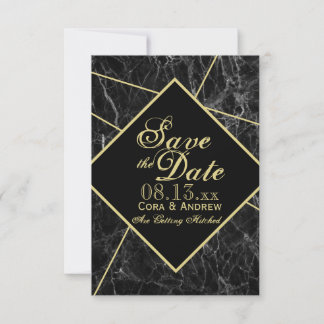 Invitation Marble and Gold Art Deco Geometric Save the Date I