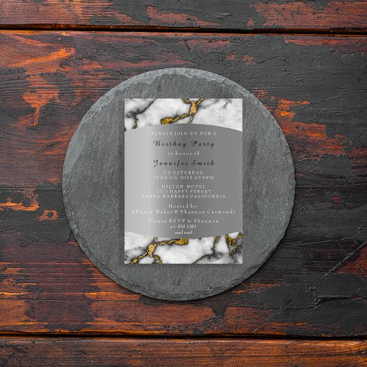Invitation Marble Black Gold Silver Grey Événement Anniversai