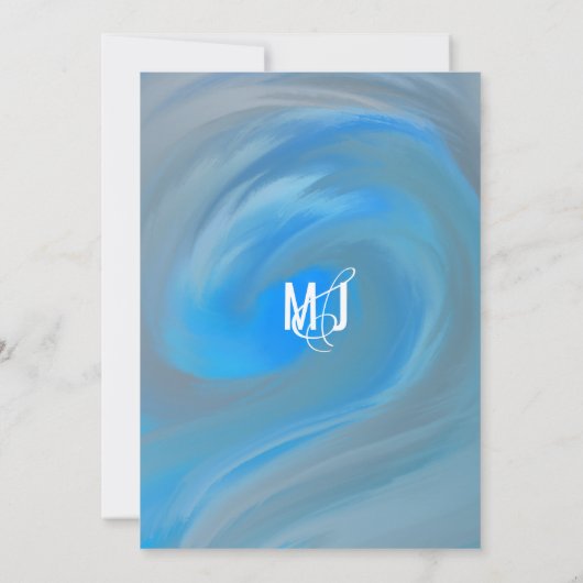 Invitation Marble Blue Wave Beach Typographie Mariage (Dos)