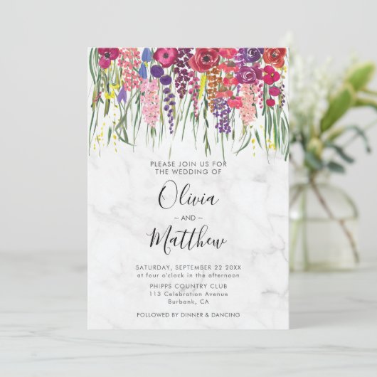 Invitation Marble Boho Fleurs acryliques Mariage photo (Debout devant)