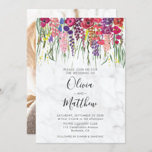 Invitation Marble Boho Fleurs acryliques Mariage photo