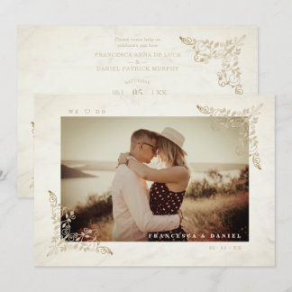 Invitation Marble Chic Golden Lace Romantic Couple Wedding