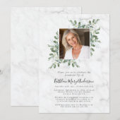 Invitation Marble Eucalyptus Photo Célébration de la vie (Devant / Derrière)