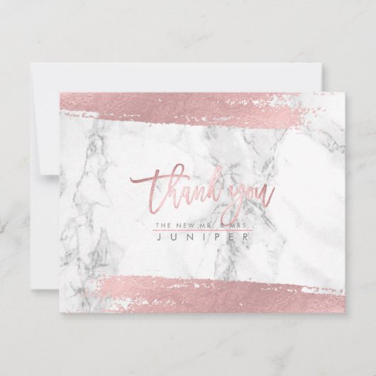 Invitation Marble Faux Rose Gold Script Merci (Devant)