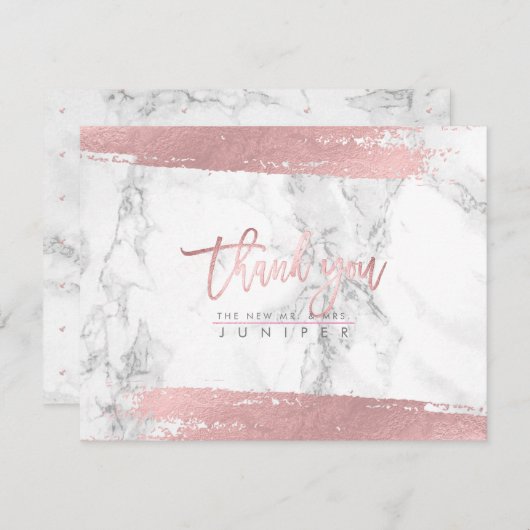 Invitation Marble Faux Rose Gold Script Merci (Devant / Derrière)
