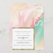 Invitation Marble Gras rose Turquoise Peach Typographie Maria (Devant / Derrière)