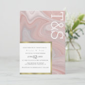 Invitation Marble Liquid Blush Gold Typographie Mariage (Debout devant)