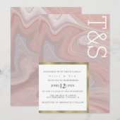 Invitation Marble Liquid Blush Gold Typographie Mariage (Devant / Derrière)