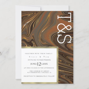 Invitation Marble Liquid Brown Gold Typographie Mariage