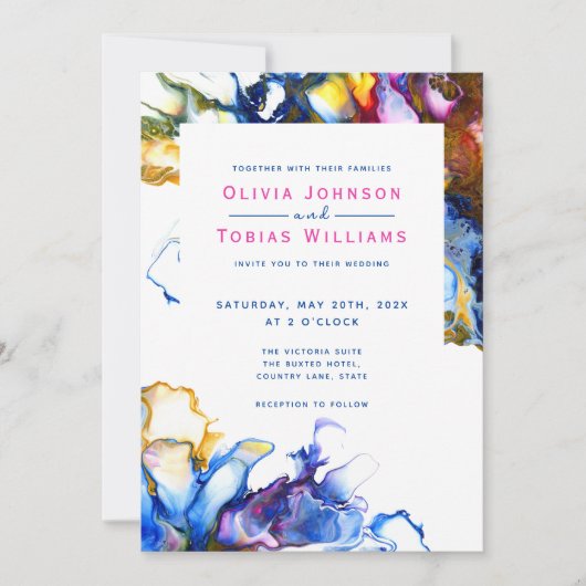 Invitation Marbre abstrait bleu foncé moderne (Devant)