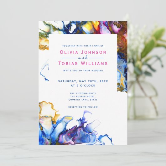 Invitation Marbre abstrait bleu foncé moderne (Debout devant)