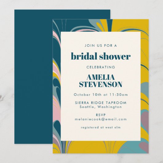 Invitation Marbre Abstrait Turquoise moderne Fête des mariées (Devant / Derrière)