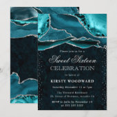 Invitation Marbre Agate Argent Turquoise Glam Sweet 16 (Devant / Derrière)