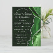 Invitation Marbre Agate Argent Vert Glam Anniversaire 16 Ans (Debout devant)