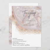 Invitation Marbre agate or rose perle calligraphie (Devant / Derrière)