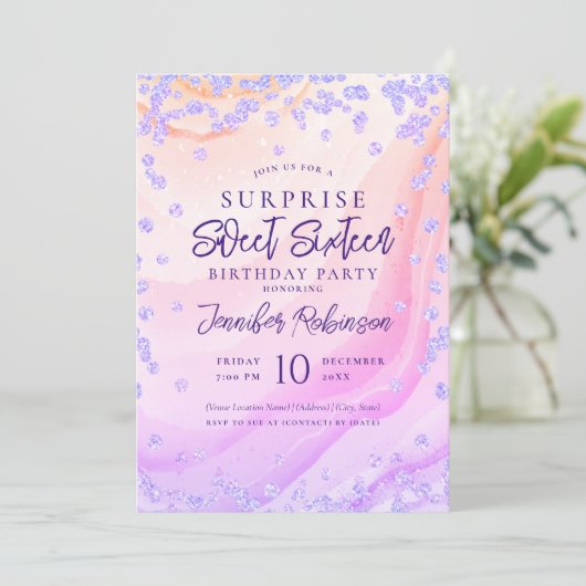 Invitation Marbre arc-en-ciel Parties scintillant photo SURPR (Debout devant)