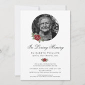 Invitation Marbre Argent Rouge Floral Photo Service Memorial (Devant)