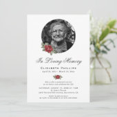Invitation Marbre Argent Rouge Floral Photo Service Memorial (Debout devant)