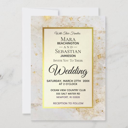 Invitation ~ Marbre blanc avec Parties scintillant Star Dust  (Devant)