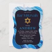 Invitation Marbre blanc Bleu Bar Mitzvah Étoile De David (Devant)