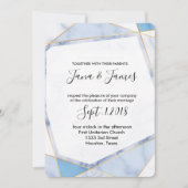 Invitation Marbre blanc & bleu Cadre or Mariage moderne (Devant)
