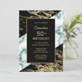 Invitation Marbre blanc Chic Gold Paint Texture Anniversaire (Debout devant)
