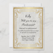 Invitation Marbre blanc de cadre géométrique or Bridesmaid (Devant)